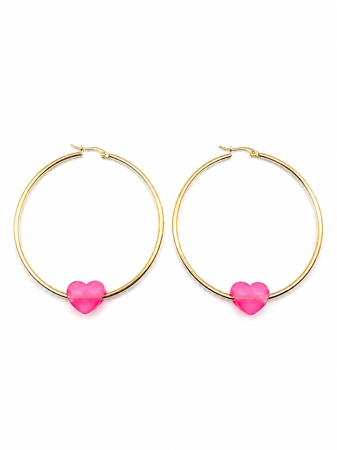 Gold Hoop Earrings with Heart