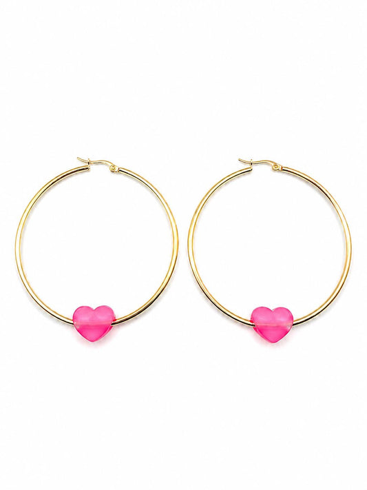 Gold Hoop Earrings with Heart