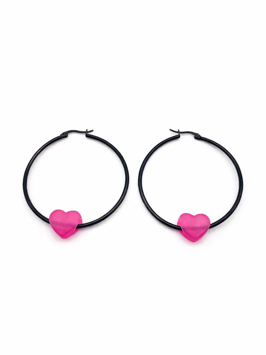 Gold Hoop Earrings with Heart