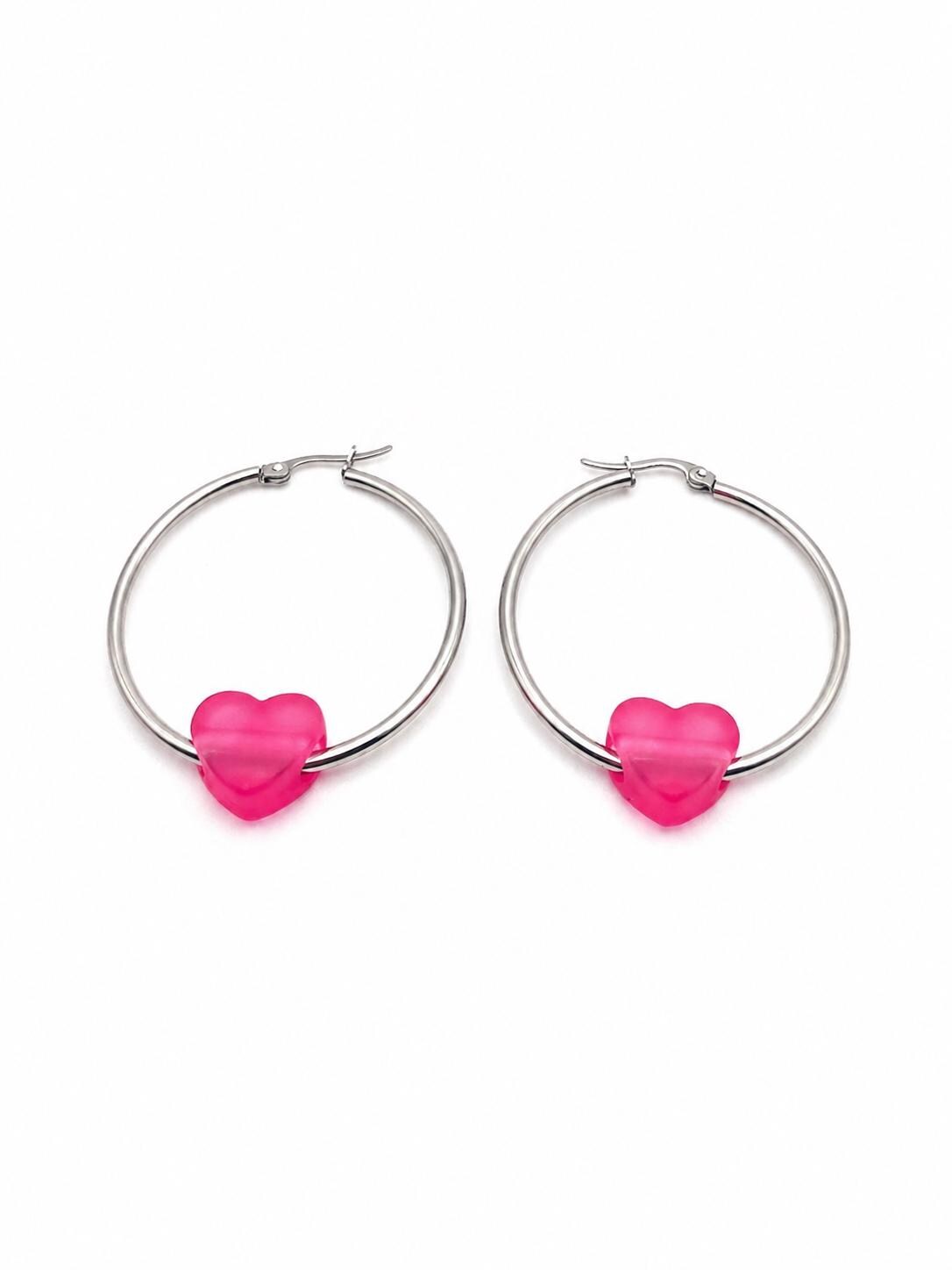 Gold Hoop Earrings with Heart