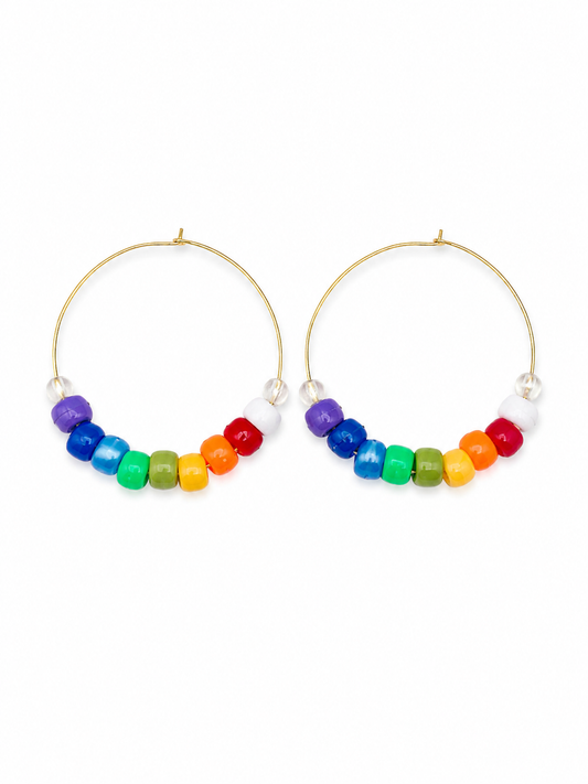 Rainbow Beaded Hoop Earrings