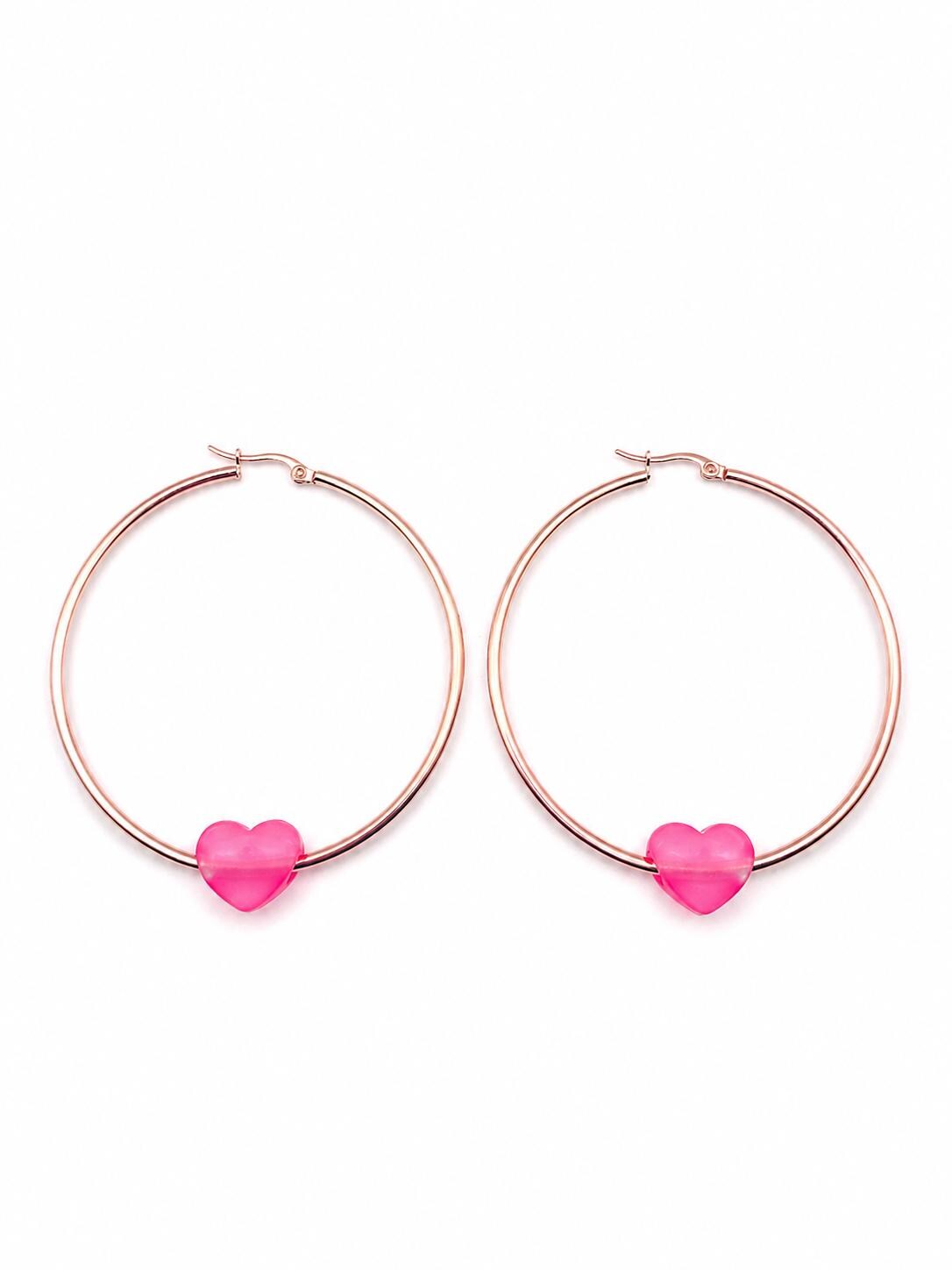 Gold Hoop Earrings with Heart